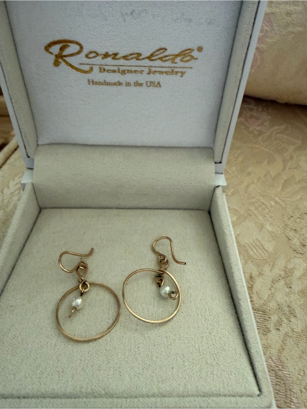 Ronaldo Gold Hoop Earrings with Pearl Charm